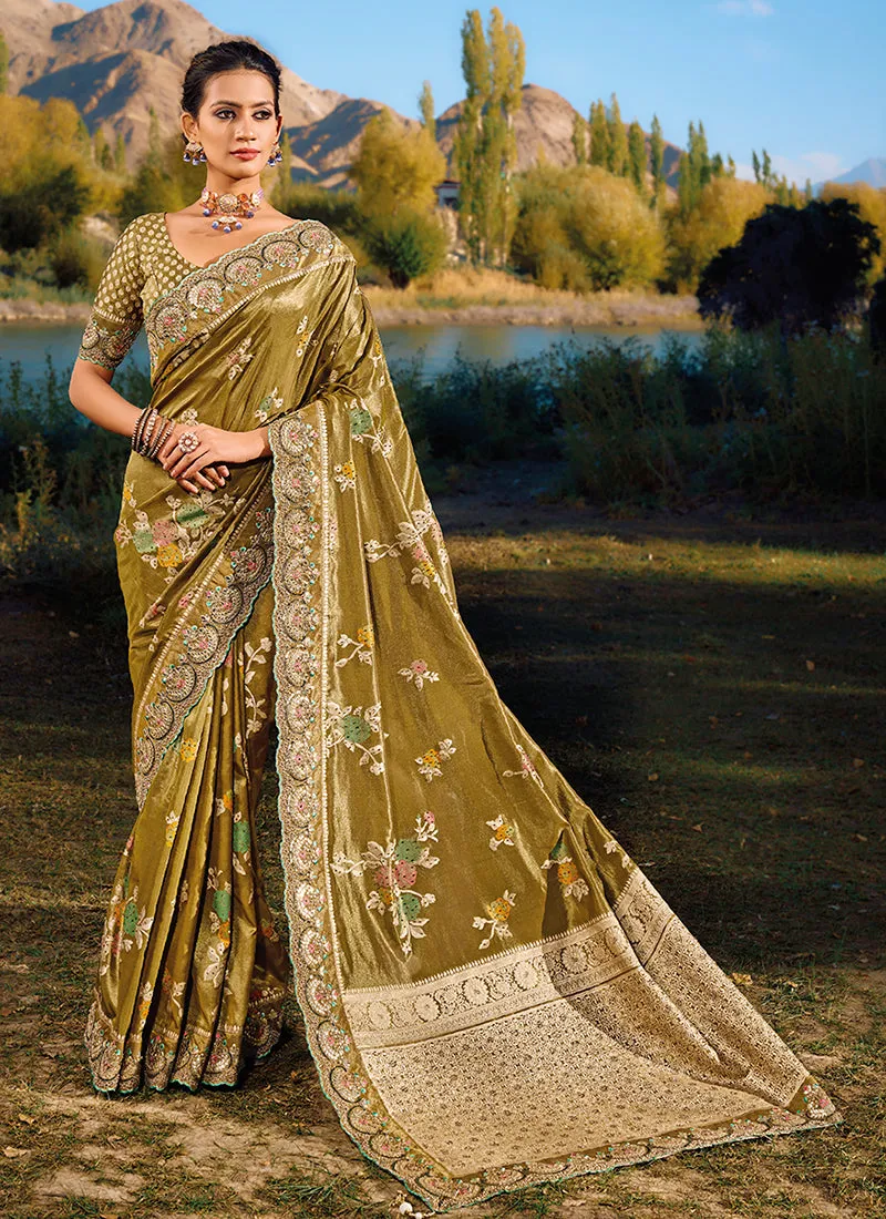 Heena Green Embroidery Banarasi Silk Saree