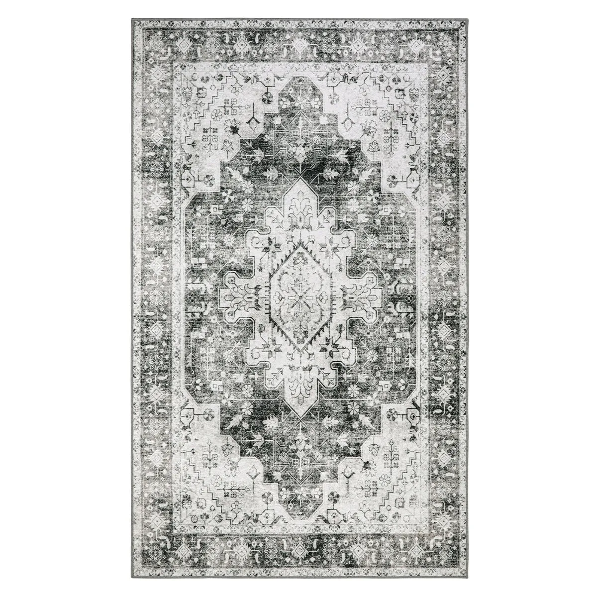 Helene Ultra-Thin Washable Vintage Floral Grey Area Rug