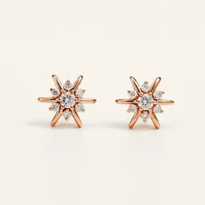 Helios' Charm Sunflower Diamond Gold Stud Earrings