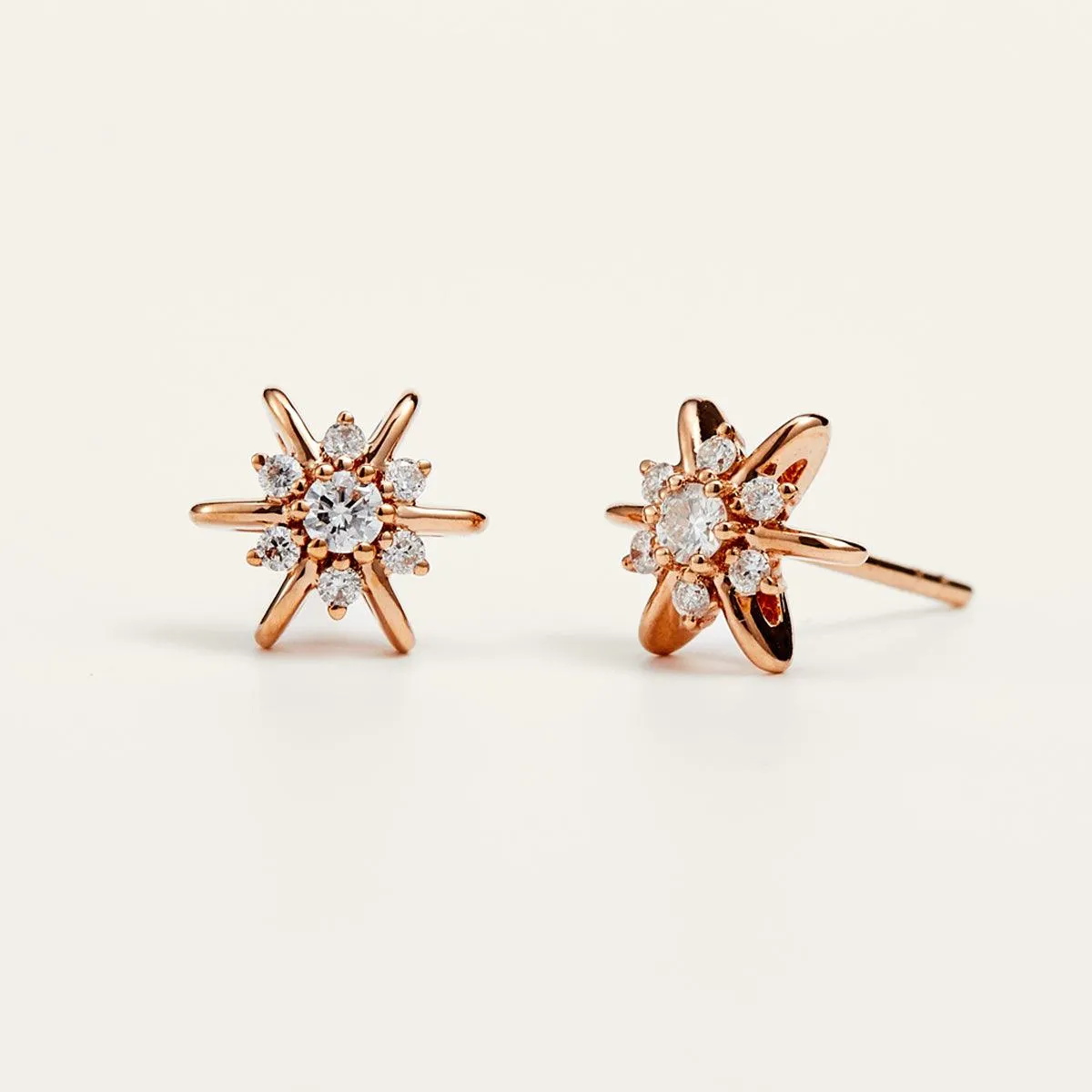 Helios' Charm Sunflower Diamond Gold Stud Earrings