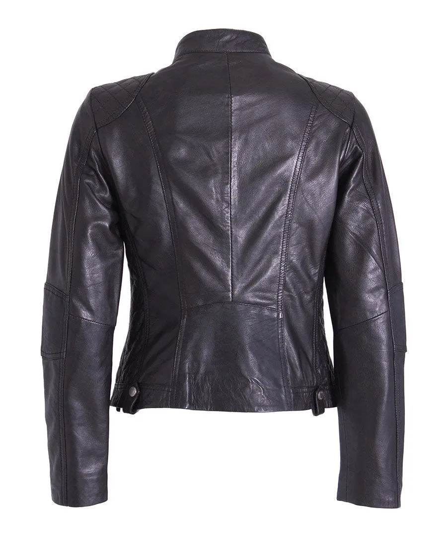 Helium Lamb Nappa Leather Jacket Biker Style Mia Chic - Black