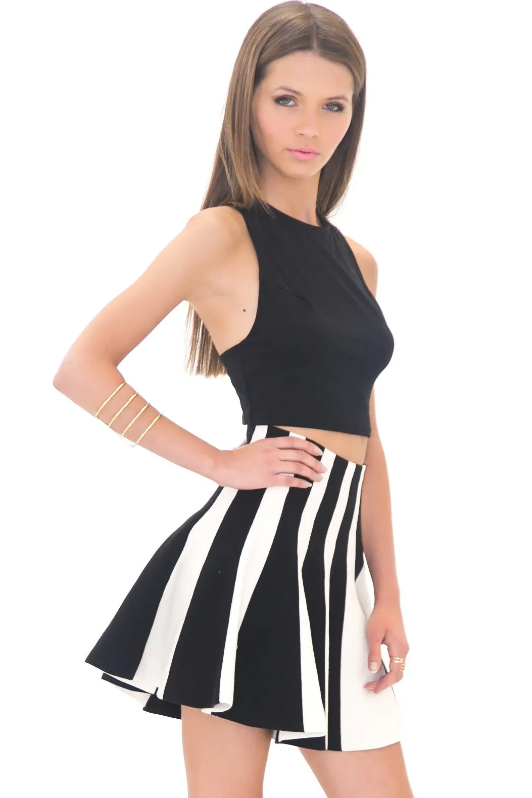 HELIX STRIPED FLARE SKIRT