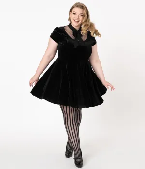 Hell Bunny Plus Size Black Velvet Nova Fit & Flare Dress