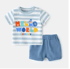 Hello World - Boys Cotton Printed T-Shirt & Shorts Set