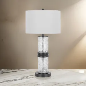 Hem 31 Inch Table Lamp with Drum Hardback, LED, Leafy Glass, Gray Metal By Casagear Home