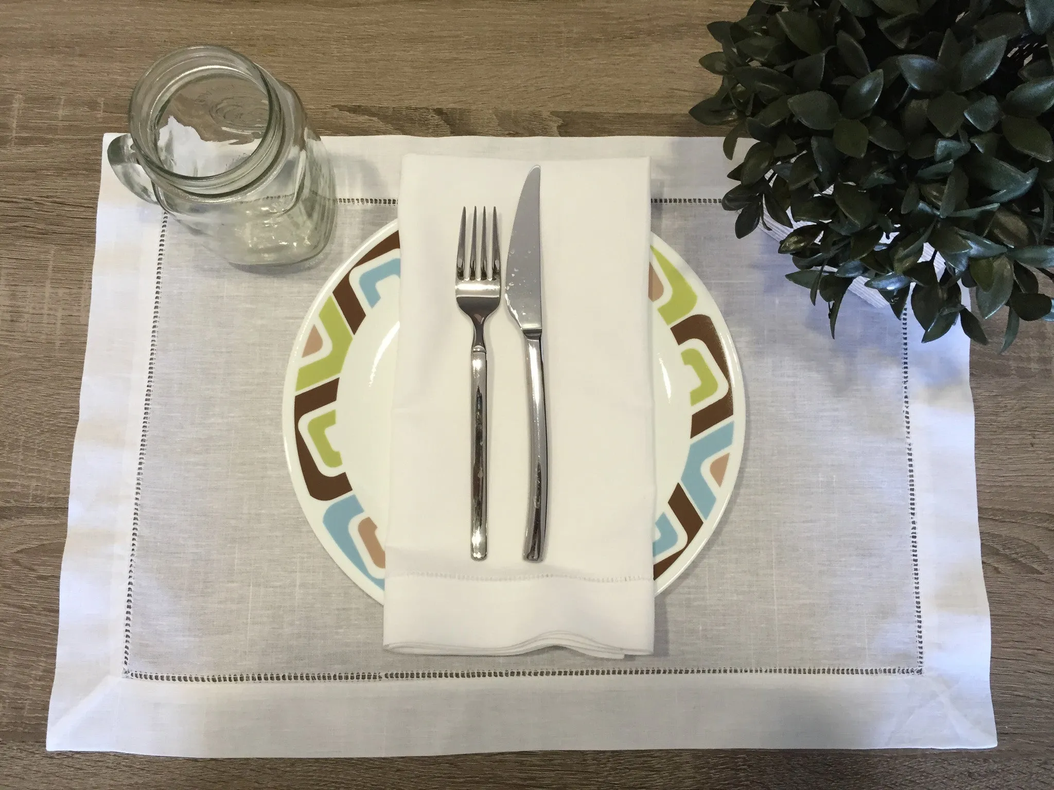 Hemstitch Placemat White 14x20 Inch Set of 4