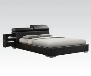 Henrik King Bed w/Storage Headboard, Black Faux Leather