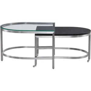 Hensley Steel and Marble Black Bunching Geometric Cocktail Table