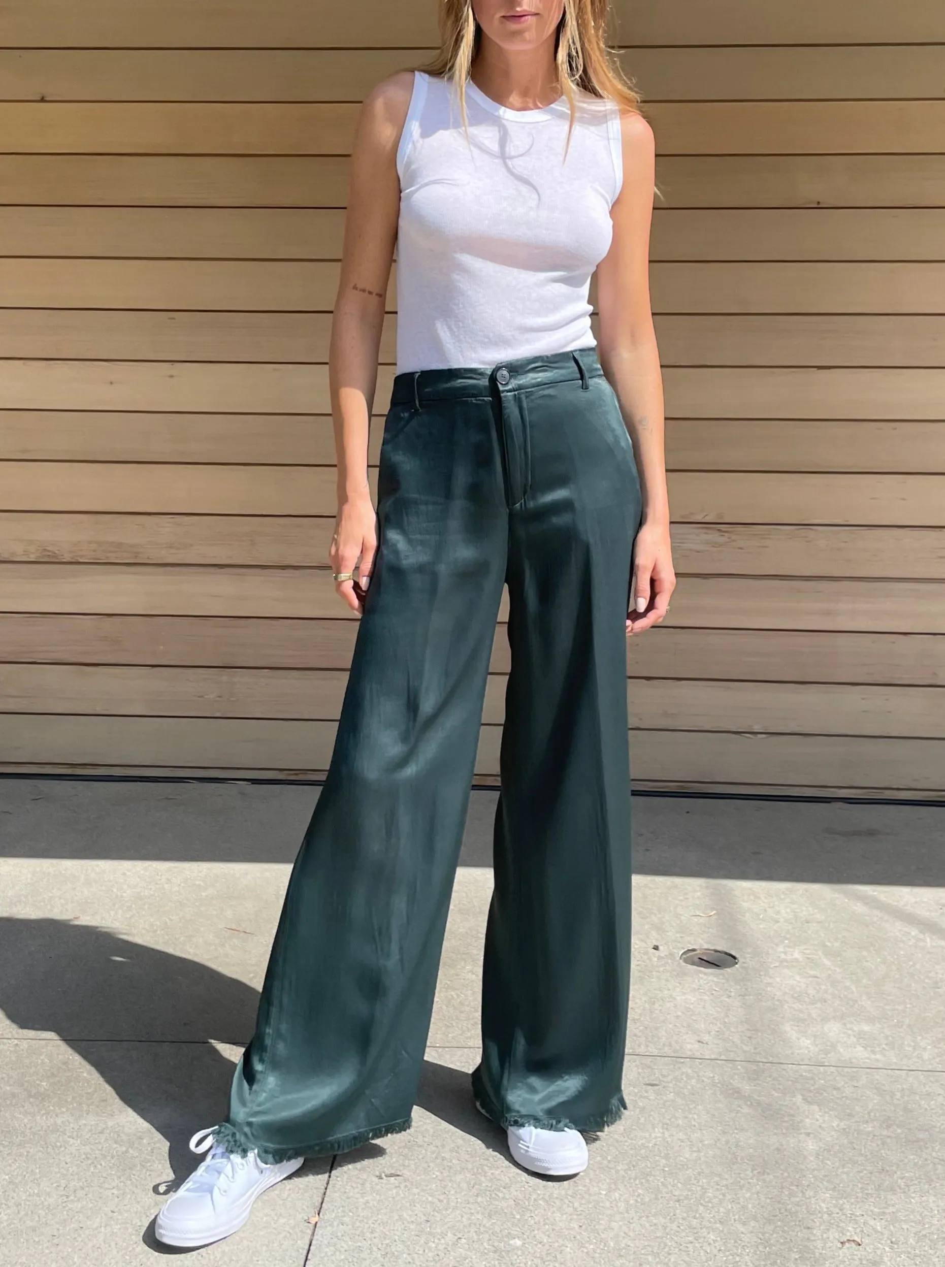 Hepburn Pant in Italian Satin - Bottle