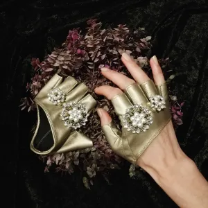 Her Majesty Cropped Gloves • Embellished Gold Festival Gloves