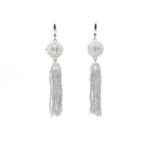 Herbal Locket Crystal Tassel Earrings - Grey Moonstone