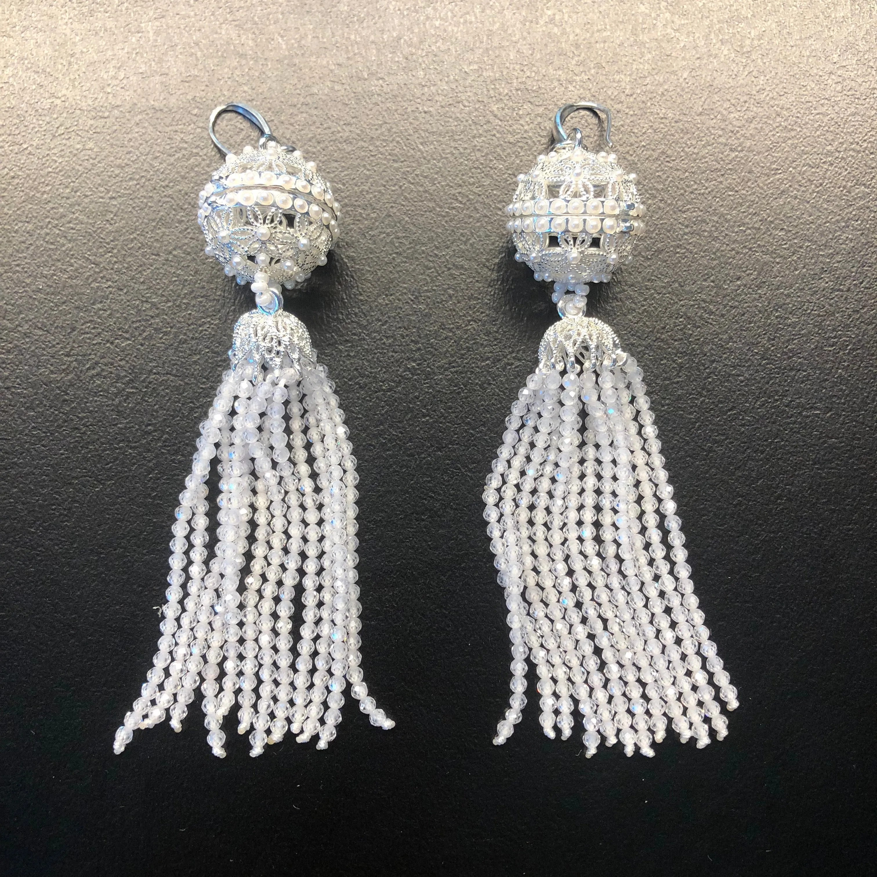 Herbal Locket Crystal Tassel Earrings - White Zirconia