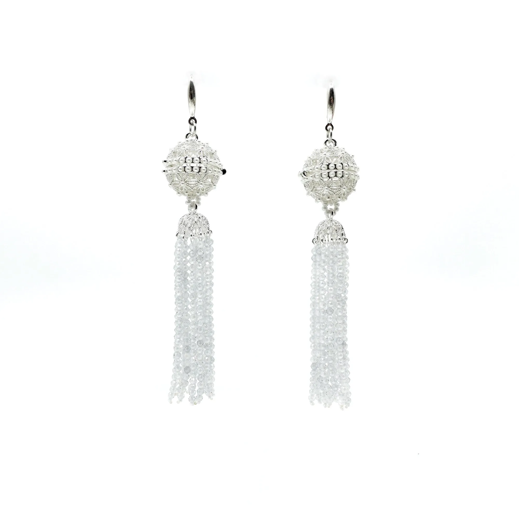 Herbal Locket Crystal Tassel Earrings - White Zirconia