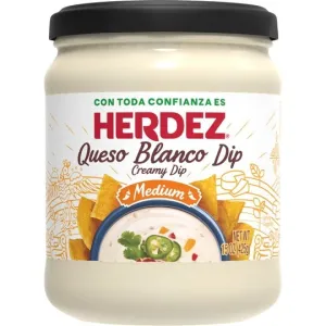 HERDEZ Queso Blanco Dip, Cheese Dip with Jalapenos, Shelf-Stable, Medium, 15oz Jar