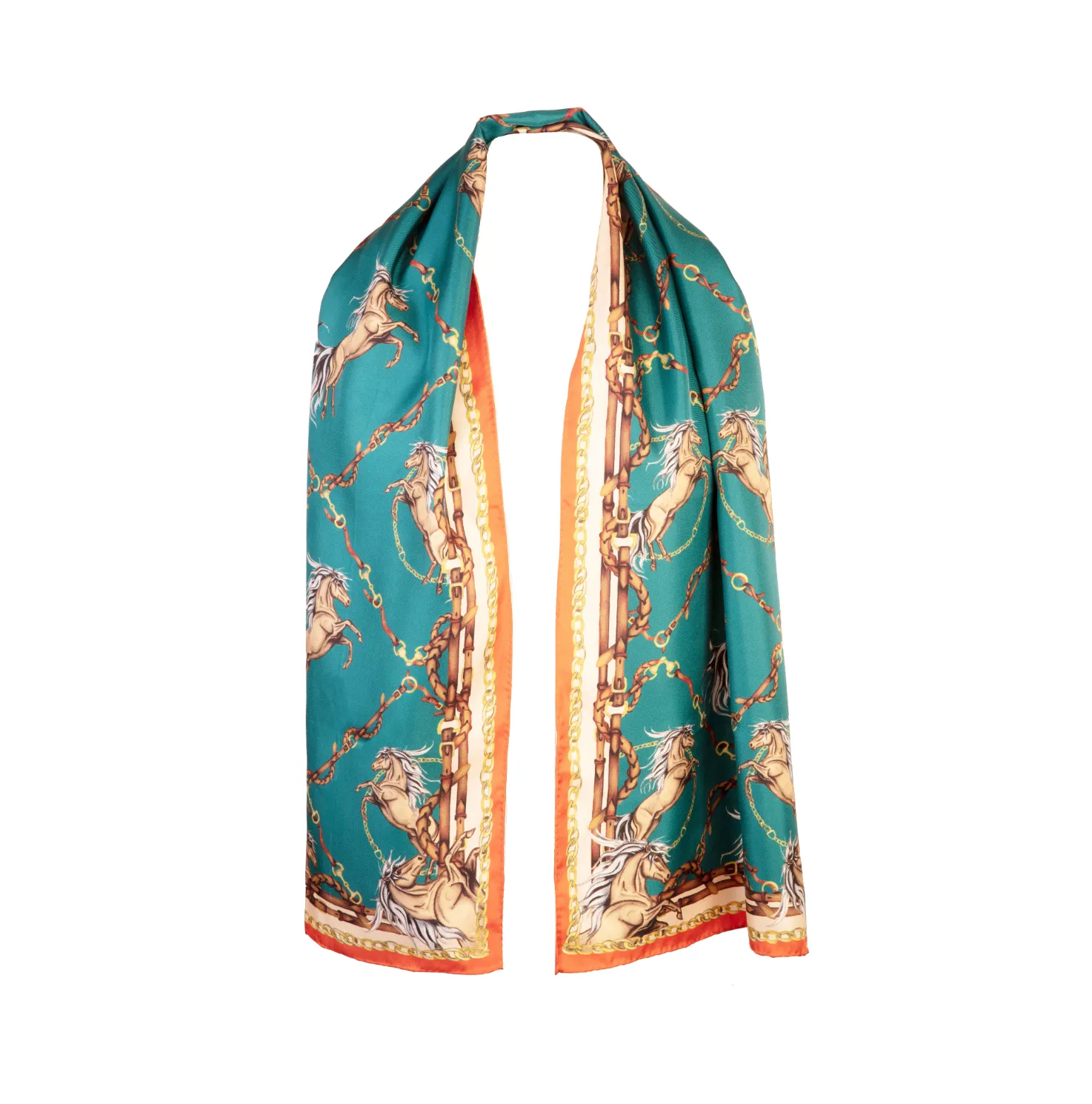 Here Come The Boys Silk Equestrian Scarf in Teal & Rust