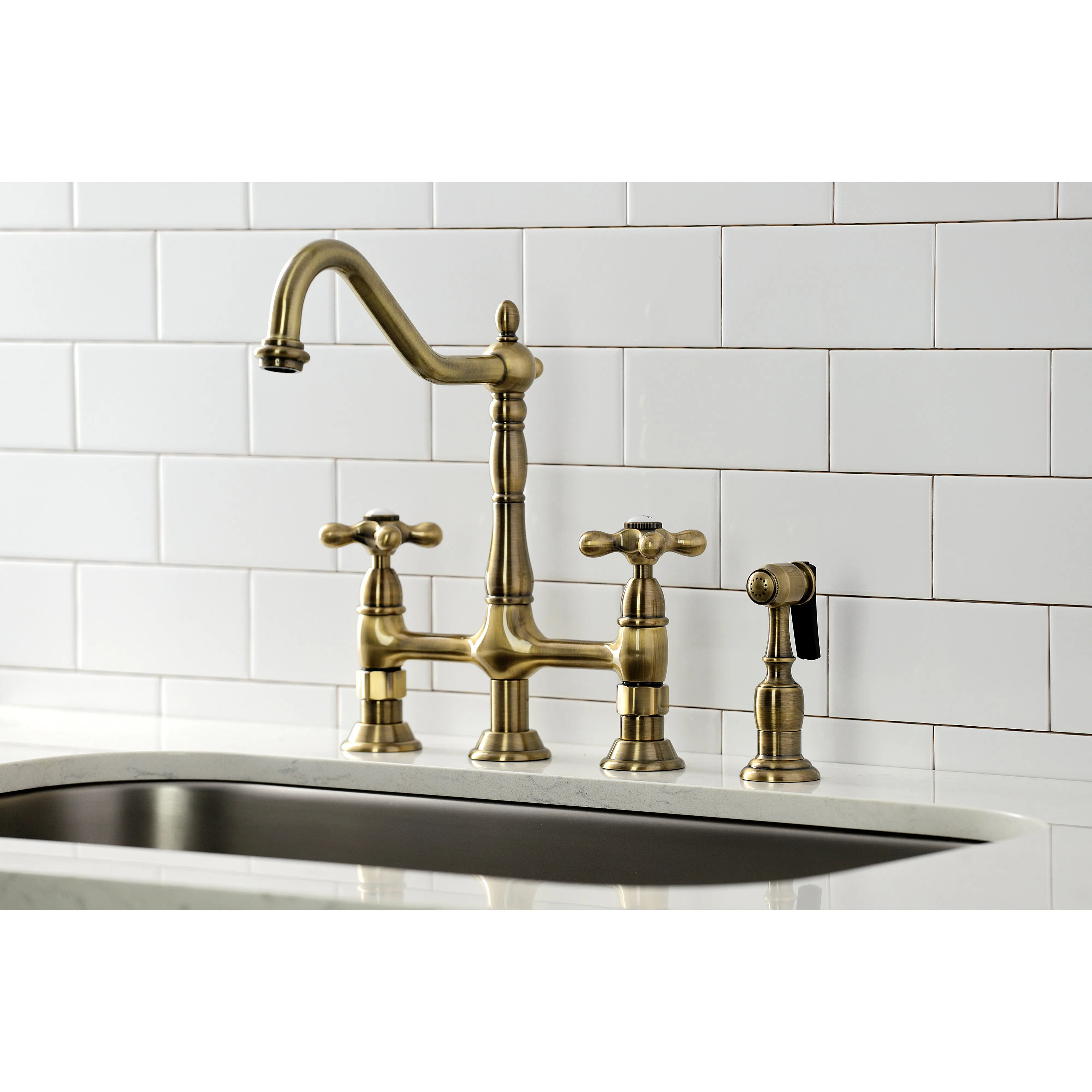 Heritage 8" Center Kitchen Bridge Faucet, 8.9" In Spout Reach