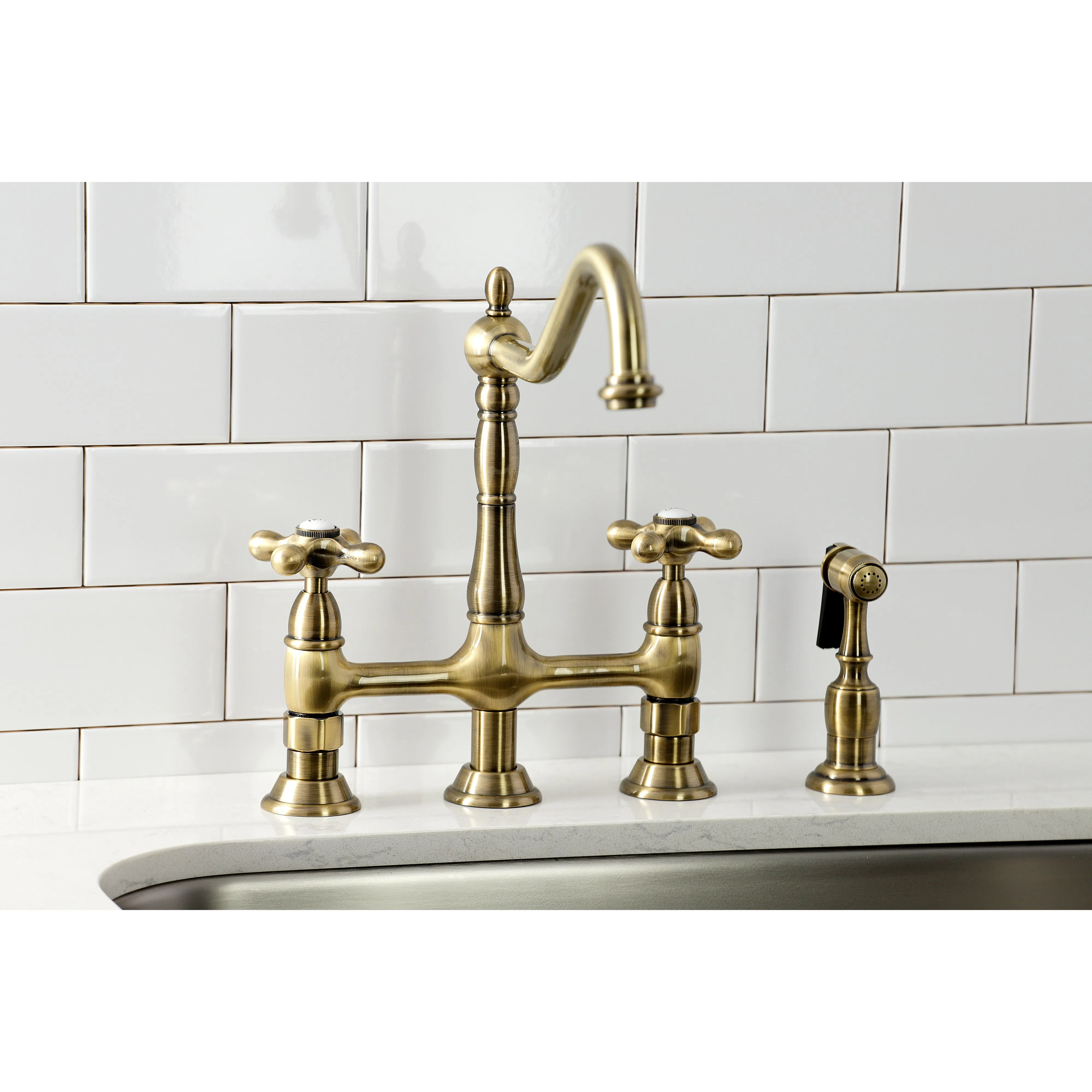 Heritage 8" Center Kitchen Bridge Faucet, 8.9" In Spout Reach