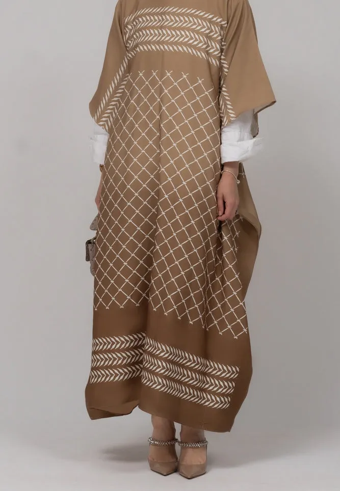 Heritage Elegance Kaftan Maxi Dress in Tawny Brown