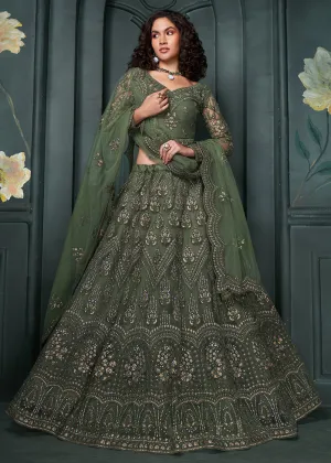 Heritage Green Beautifully Embroidered Bridal Lehenga Choli