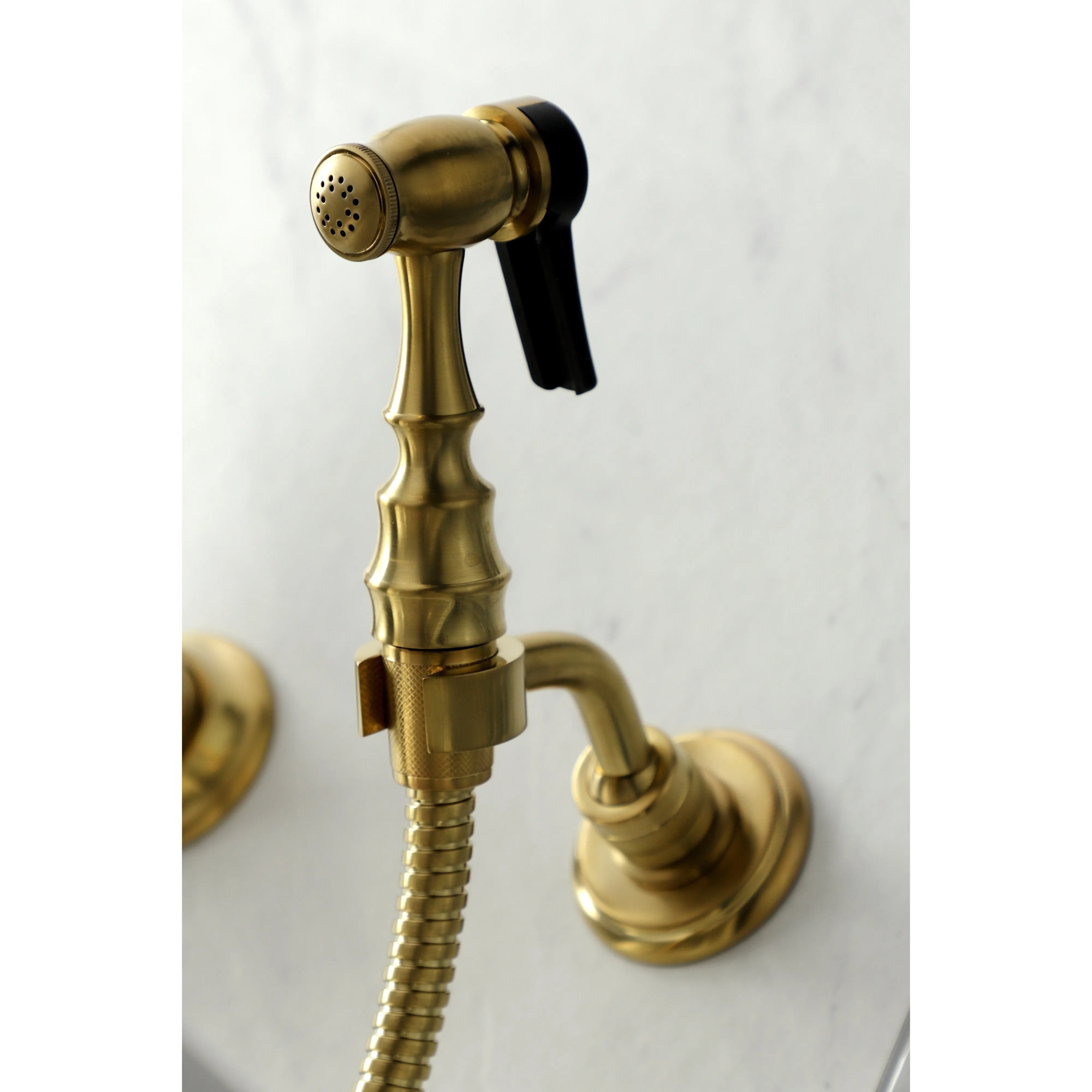 Heritage Traditional Wall Mount Bridge Kitchen Faucet with Brass Sprayer