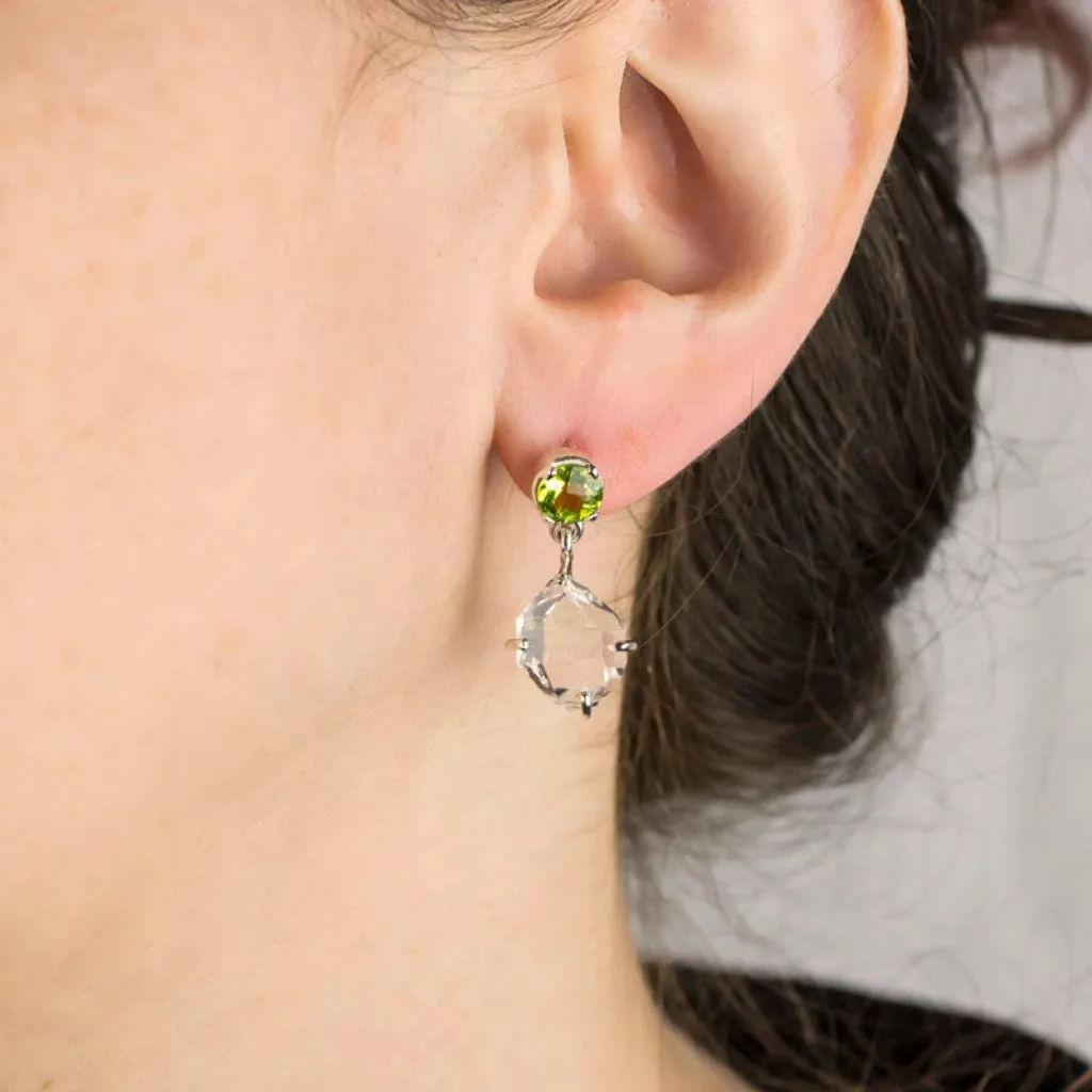 Herkimer Diamond and Peridot Drop Earrings