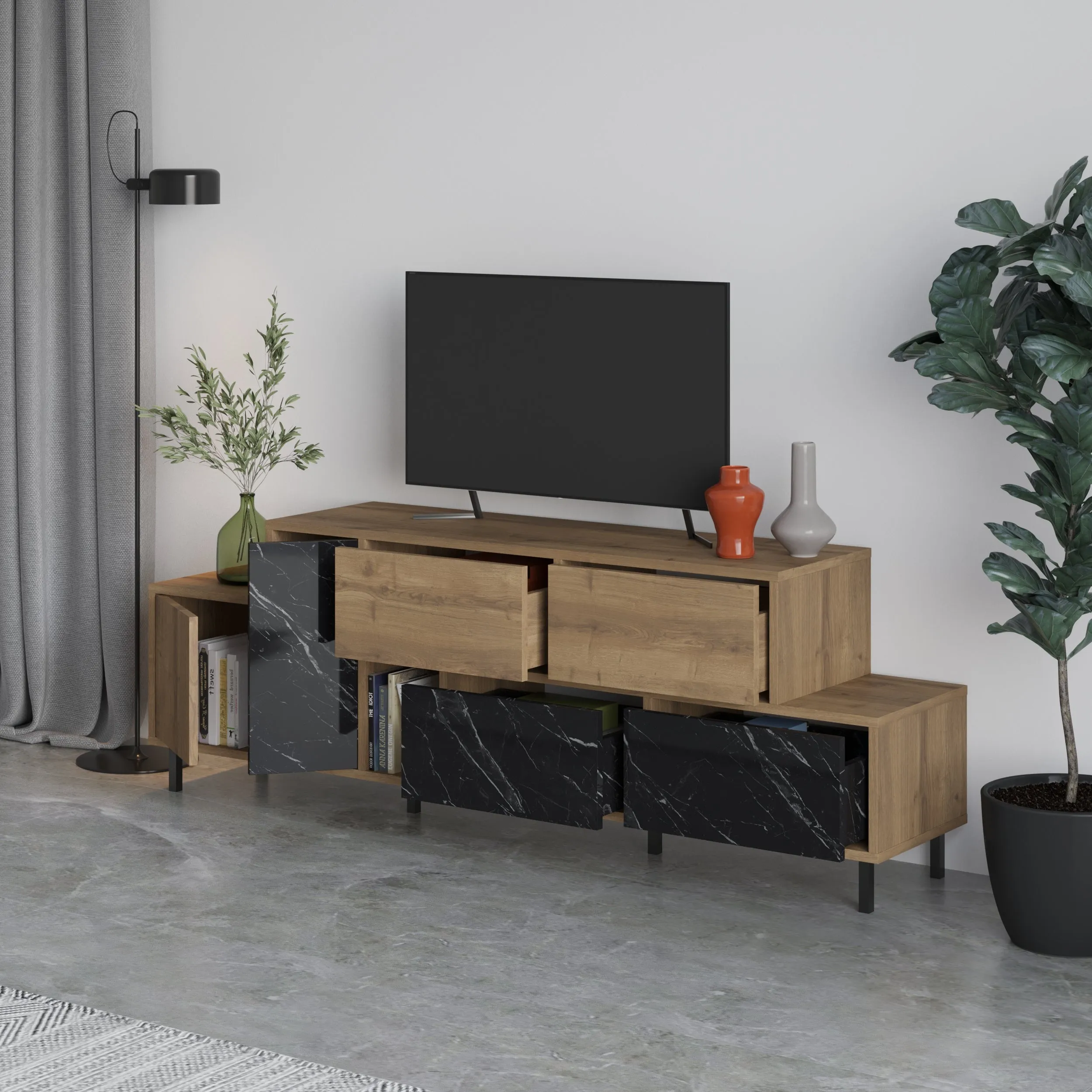 Hermes Modern TV Stand Multimedia Centre With Storage Cabinet 171.2 cm