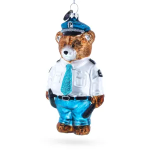 Heroic Police Bear - Blown Glass Christmas Ornament