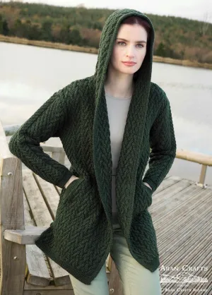 Herringbone Hooded Cardigan - Army Green