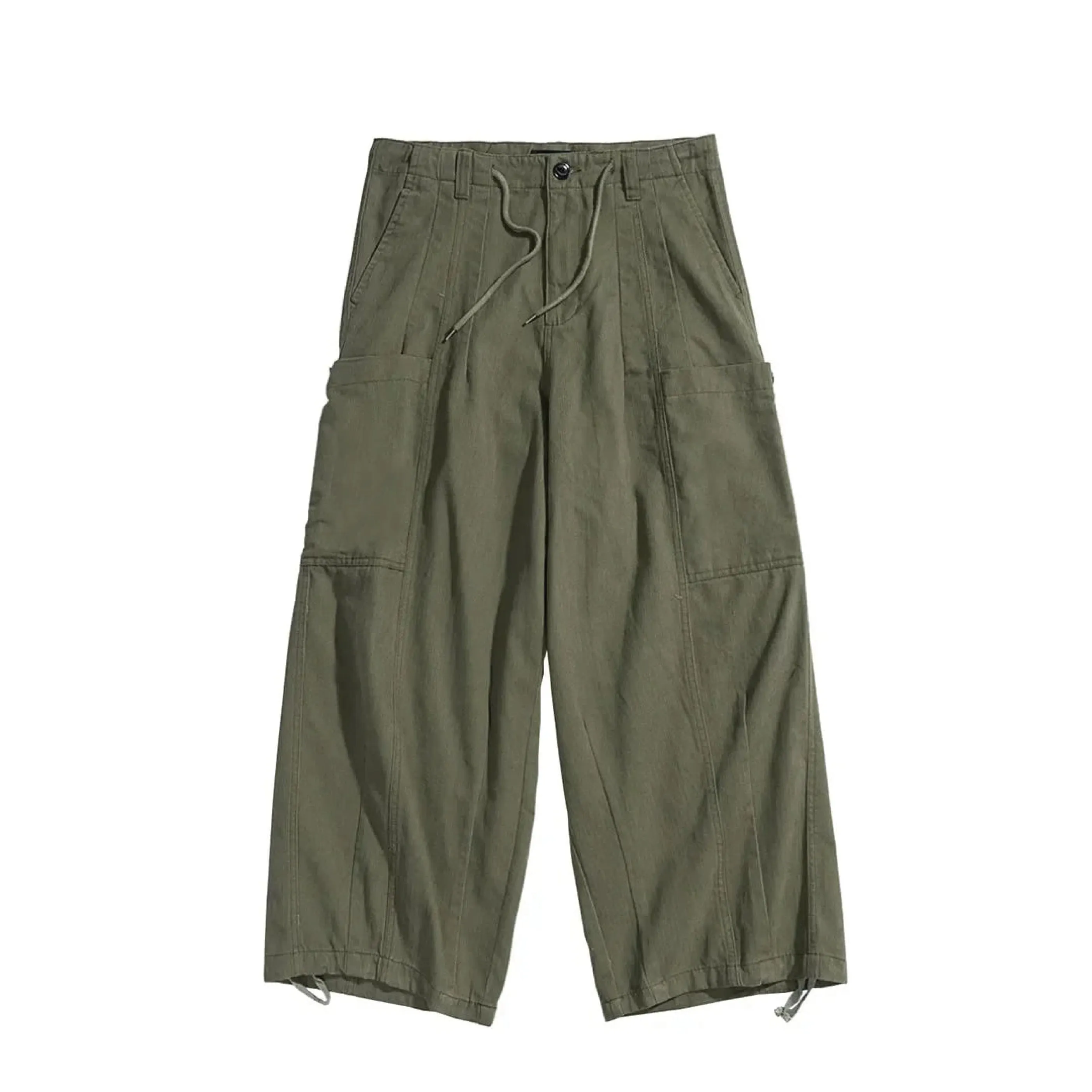 Herringbone Twill Wide-Leg Cargo Pants