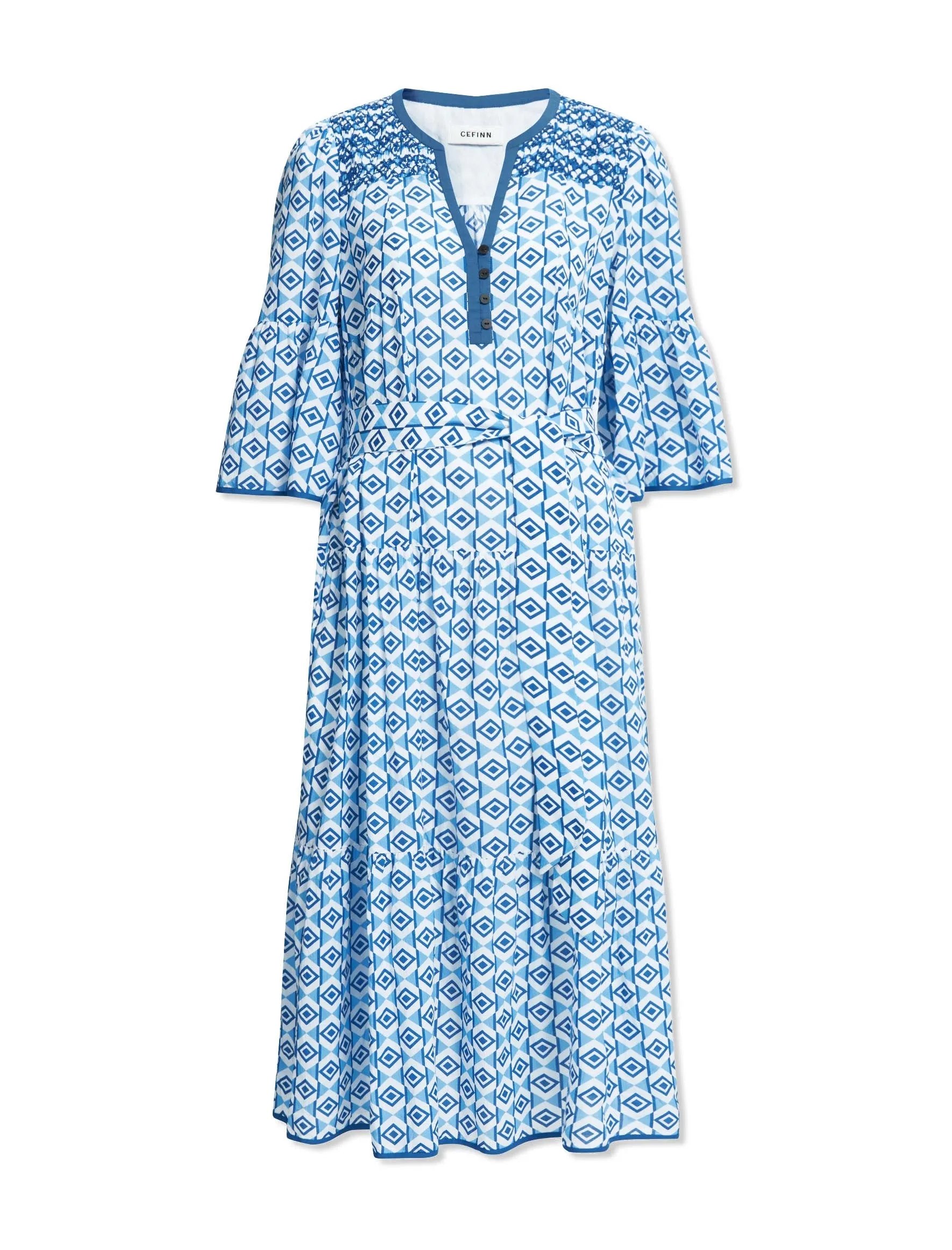 Hester Cotton Maxi Dress - Blue Diamond Geo Print