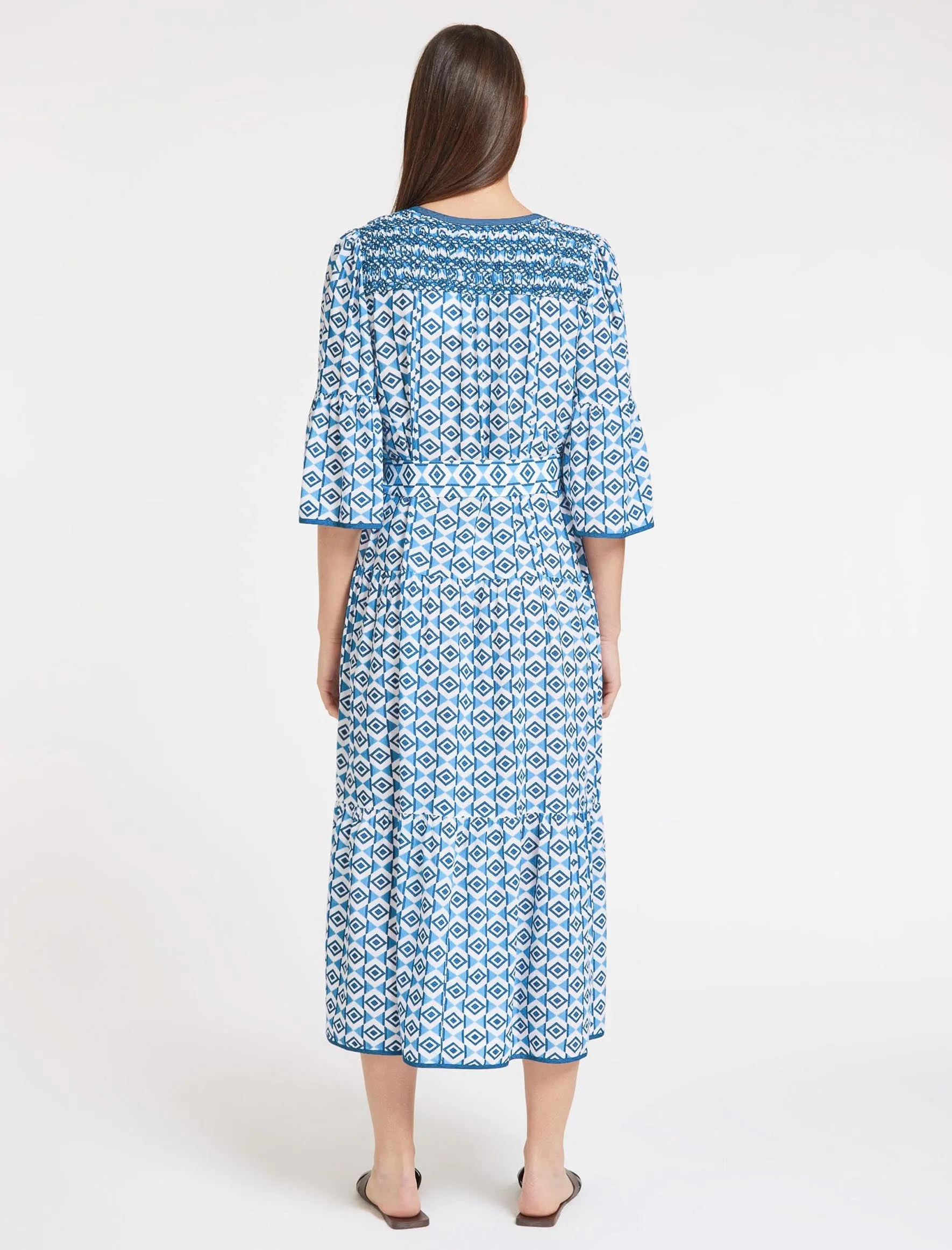 Hester Cotton Maxi Dress - Blue Diamond Geo Print