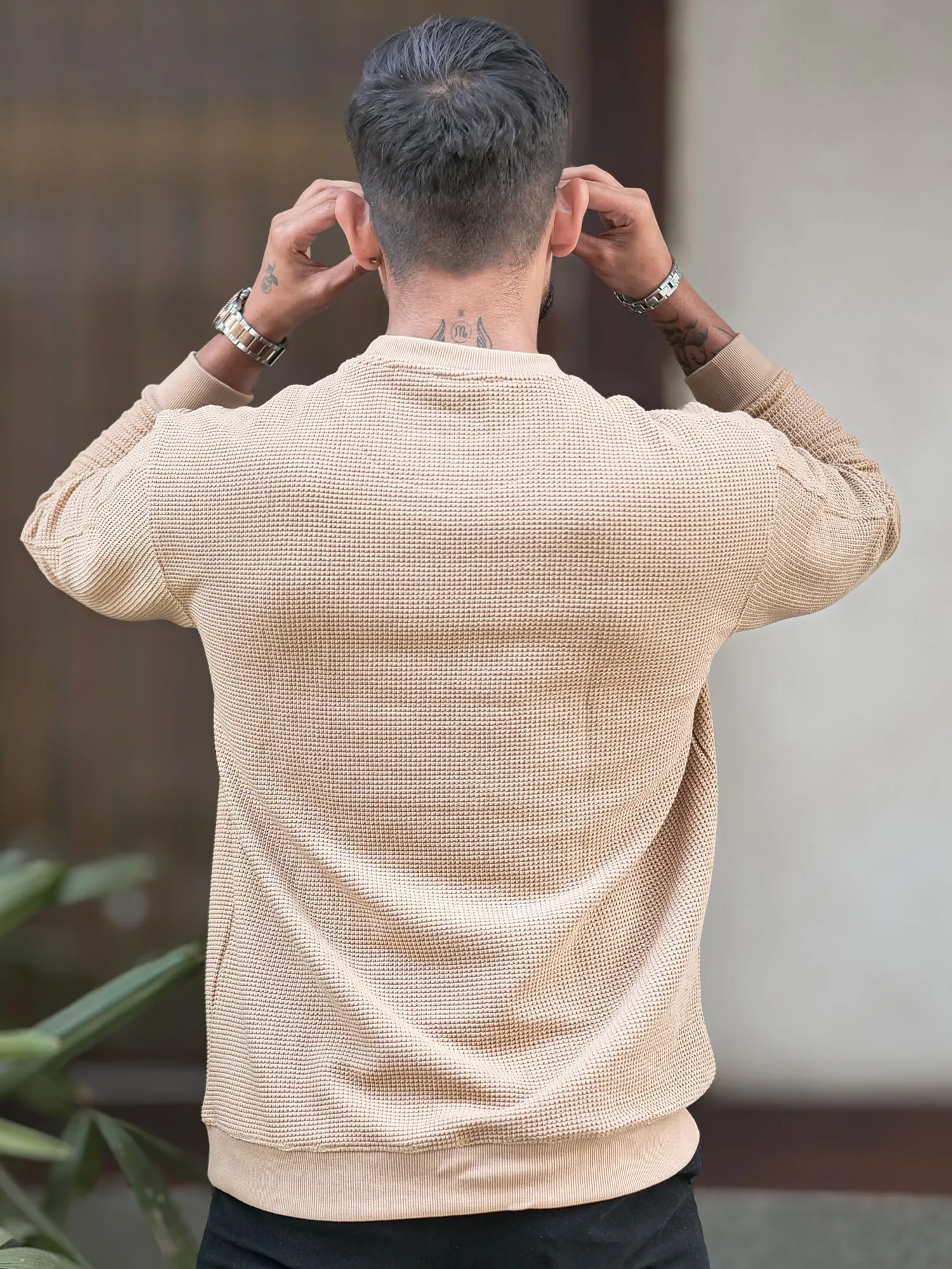 Hex Weave Beige Sweatshirt