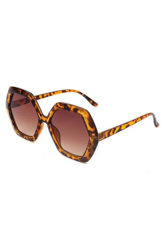 Hexagon Frame Sunglasses - Tortoiseshell