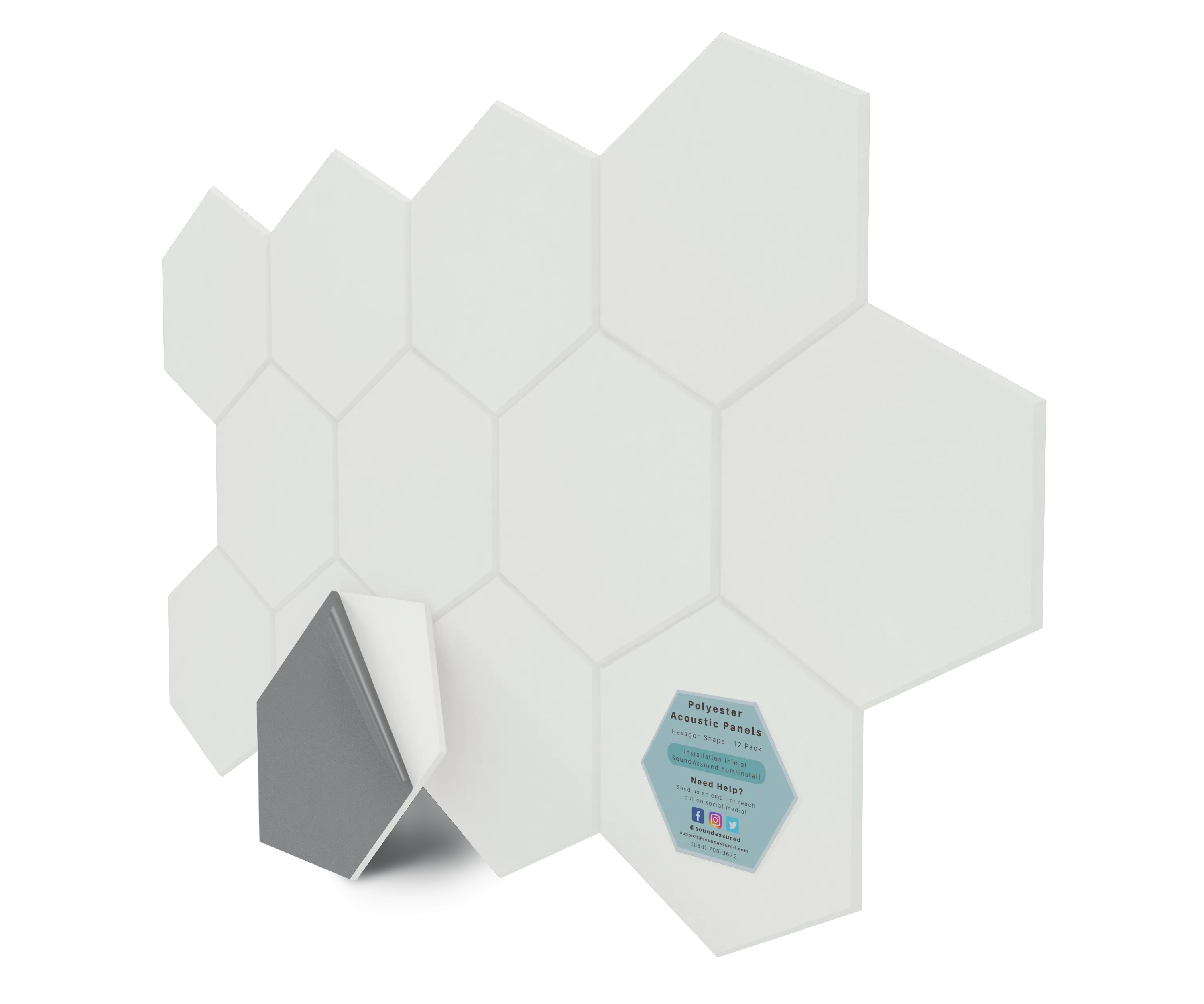 Hexagon Polyester Acoustic Panels - 12 Pack | Eco-Friendly Sound Absorption | Easy Peel & Stick Installation