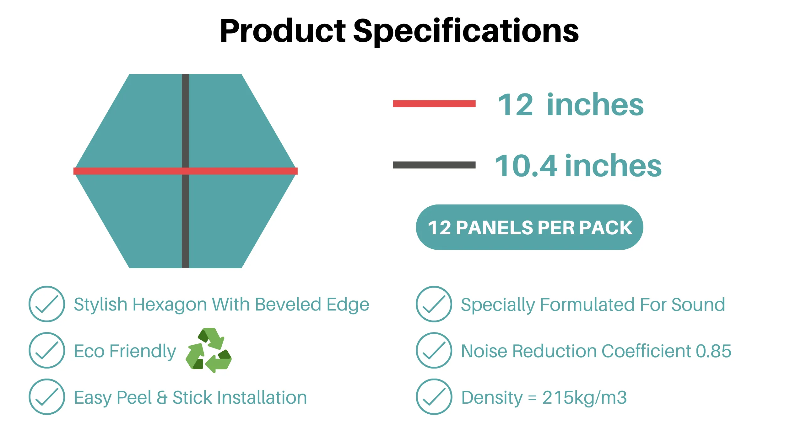 Hexagon Polyester Acoustic Panels - 12 Pack | Eco-Friendly Sound Absorption | Easy Peel & Stick Installation