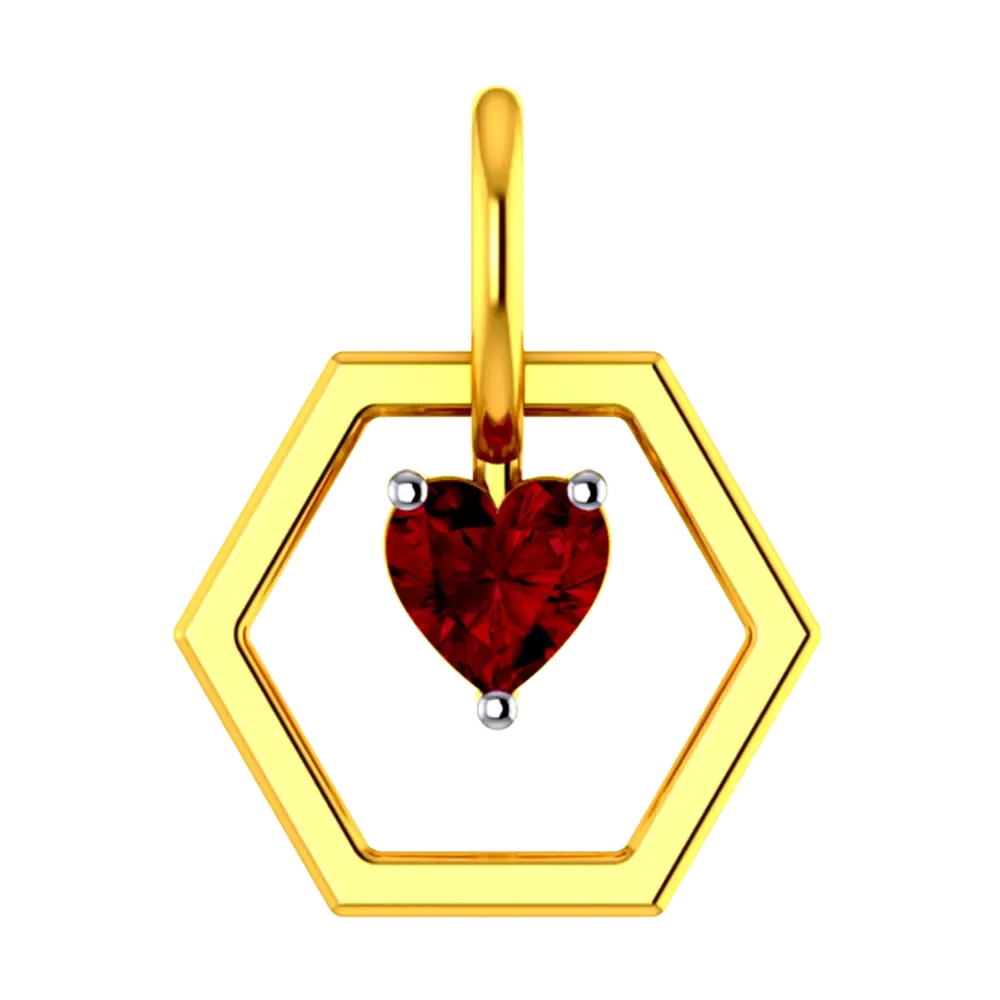 Hexagonal 14k Gold Pendant With A Mini Heart