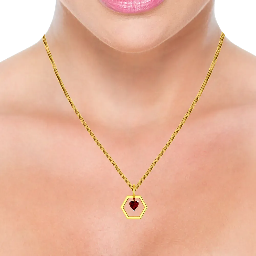 Hexagonal 14k Gold Pendant With A Mini Heart