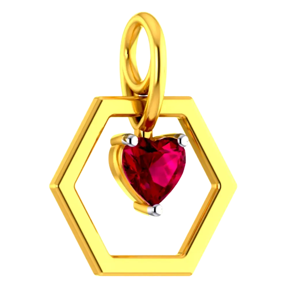 Hexagonal 14k Gold Pendant With A Mini Heart