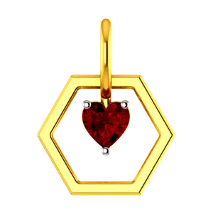 Hexagonal 14k Gold Pendant With A Mini Heart