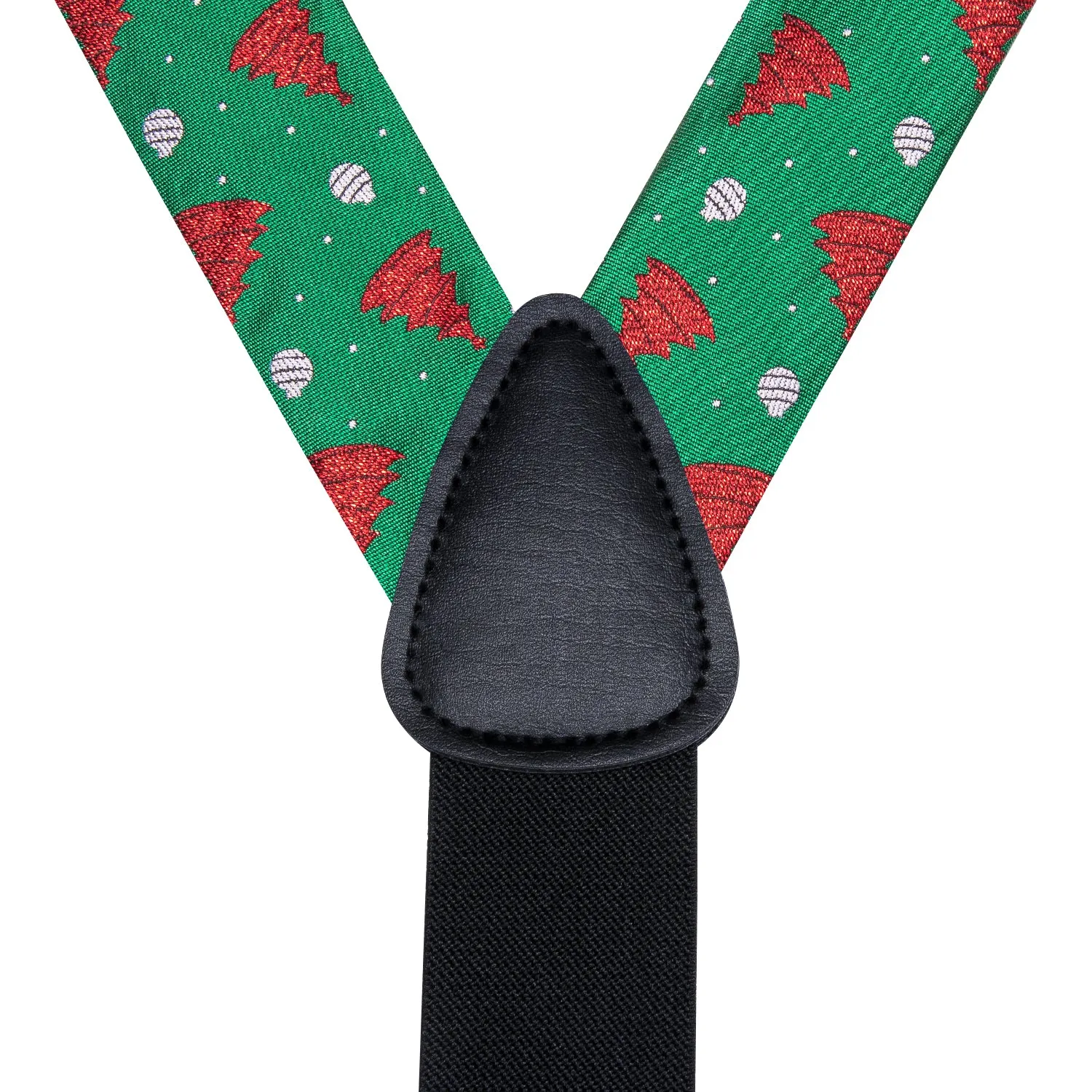 Hi-Tie Green Red Christmas Tree Suspender Bowtie Hanky Cufflinks Set