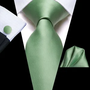 Hi-Tie Light Green Satin Necktie Solid 67 Inches Extra Long Tie Set