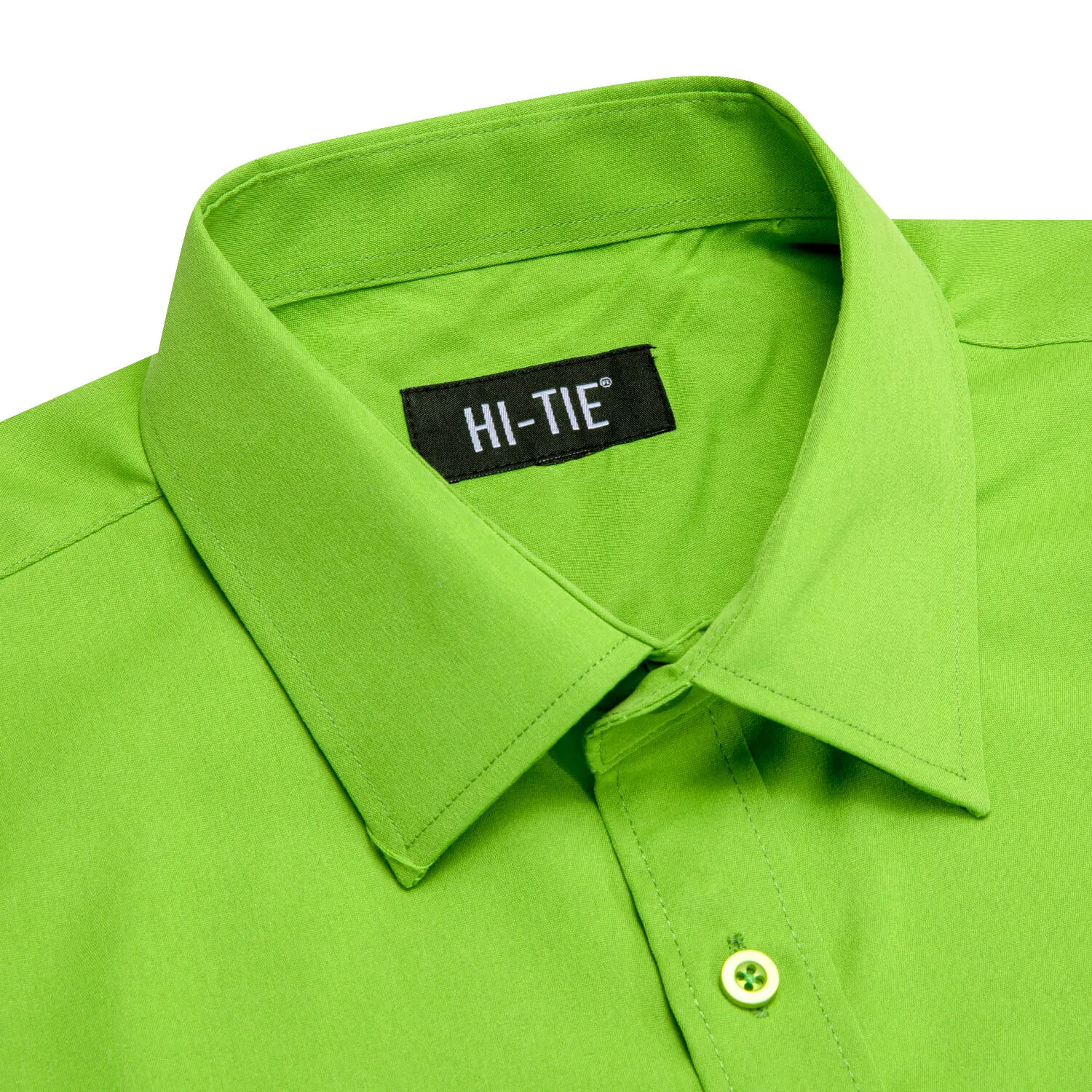 Hi-Tie Long Sleeve Shirt Chartreuse Green Solid Spring Mens Dress Shirt