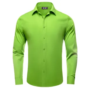 Hi-Tie Long Sleeve Shirt Chartreuse Green Solid Spring Mens Dress Shirt