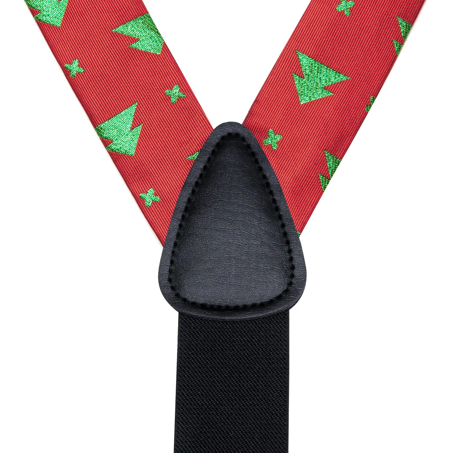 Hi-Tie Red Green Christmas Tree Suspender Bow Tie Hanky Cufflinks Set