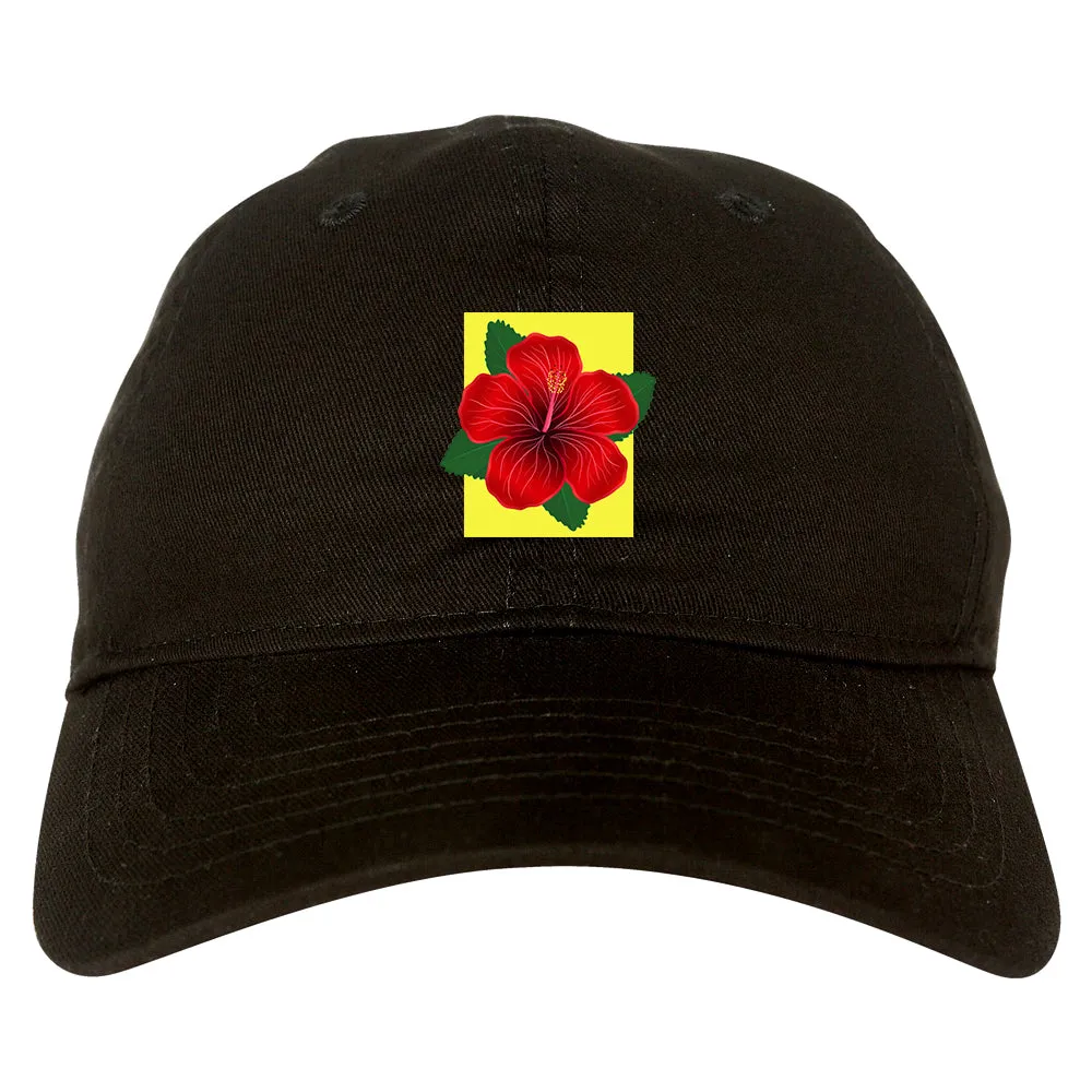 Hibiscus Flower Red Yellow Mens Dad Hat Baseball Cap