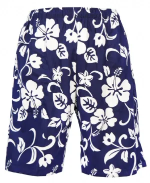 Hibiscus Paradise Mens Tropical Printed Shorts in Royal