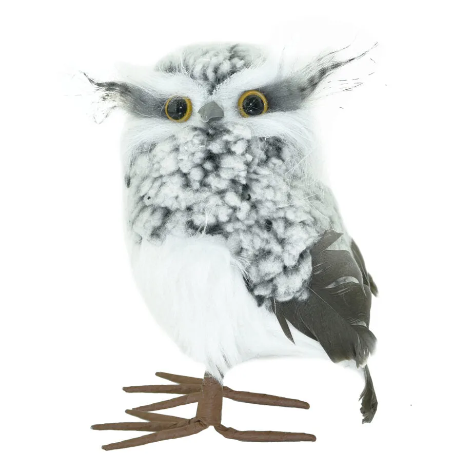 Hibou 6 po en fourrure gris et blanc