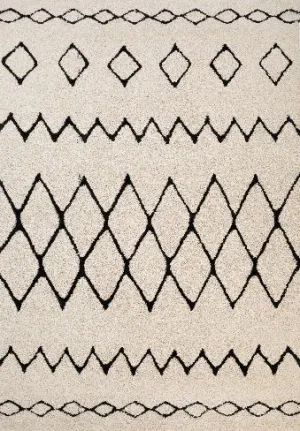 Hiero Boho Patterned Rug - Ivory and Charcoal 160cm x 230 cm