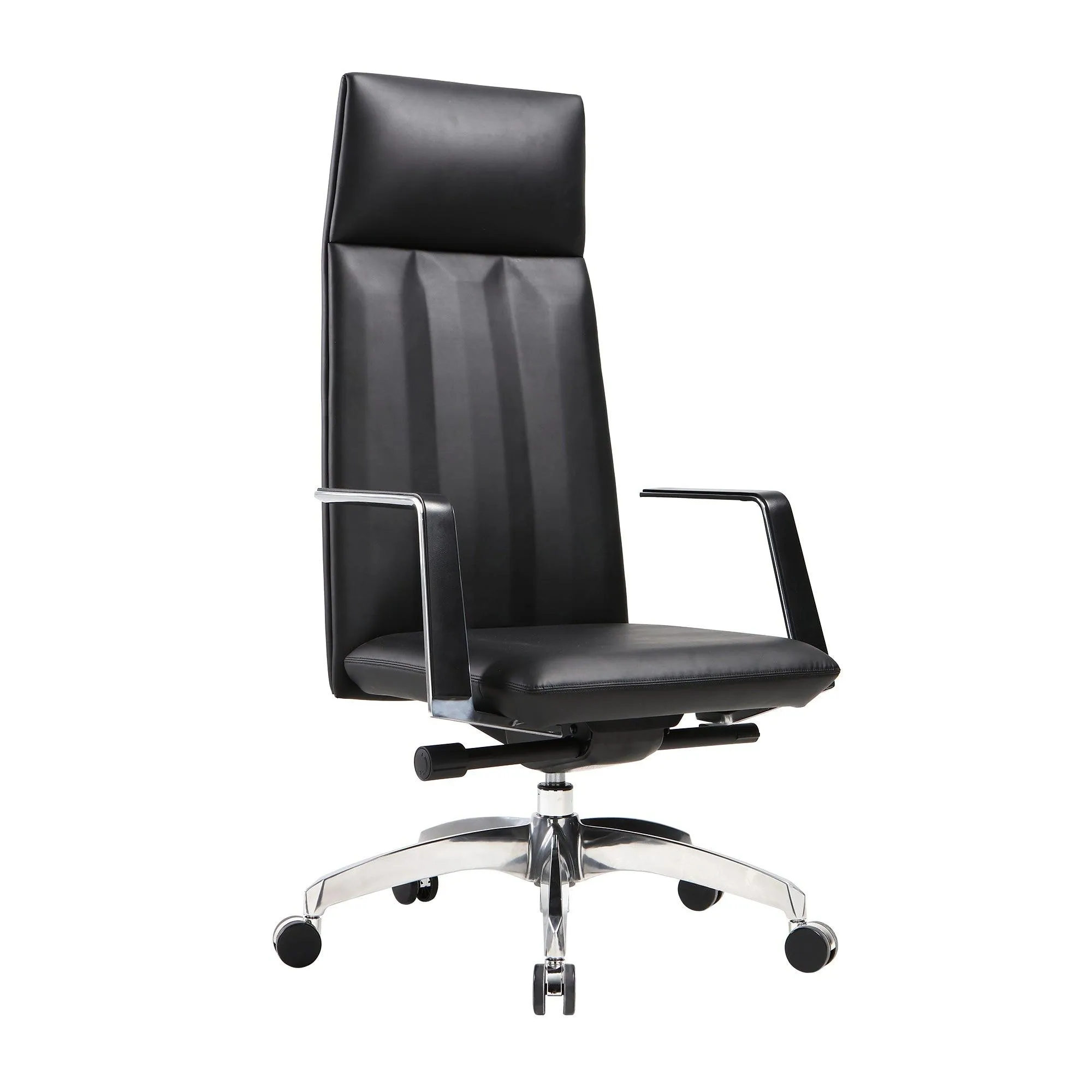 High Back Chair, Ergonomic Leather Office Chair, Office Chair with Adjustable Height and Tilt Function, 360° Swivel, Large Tall Computer Chair, Black