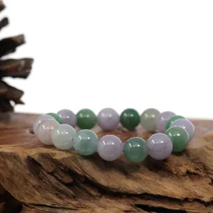 High end Genuine Jadeite Jade Round Multiple Colors Beads Bracelet (12 mm)